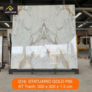 Gạch ốp lát tranh đá khổ lớn 320x320x1.5cm G16 Statuario Gold P95 - Tổng kho gạch ốp Happyhouse