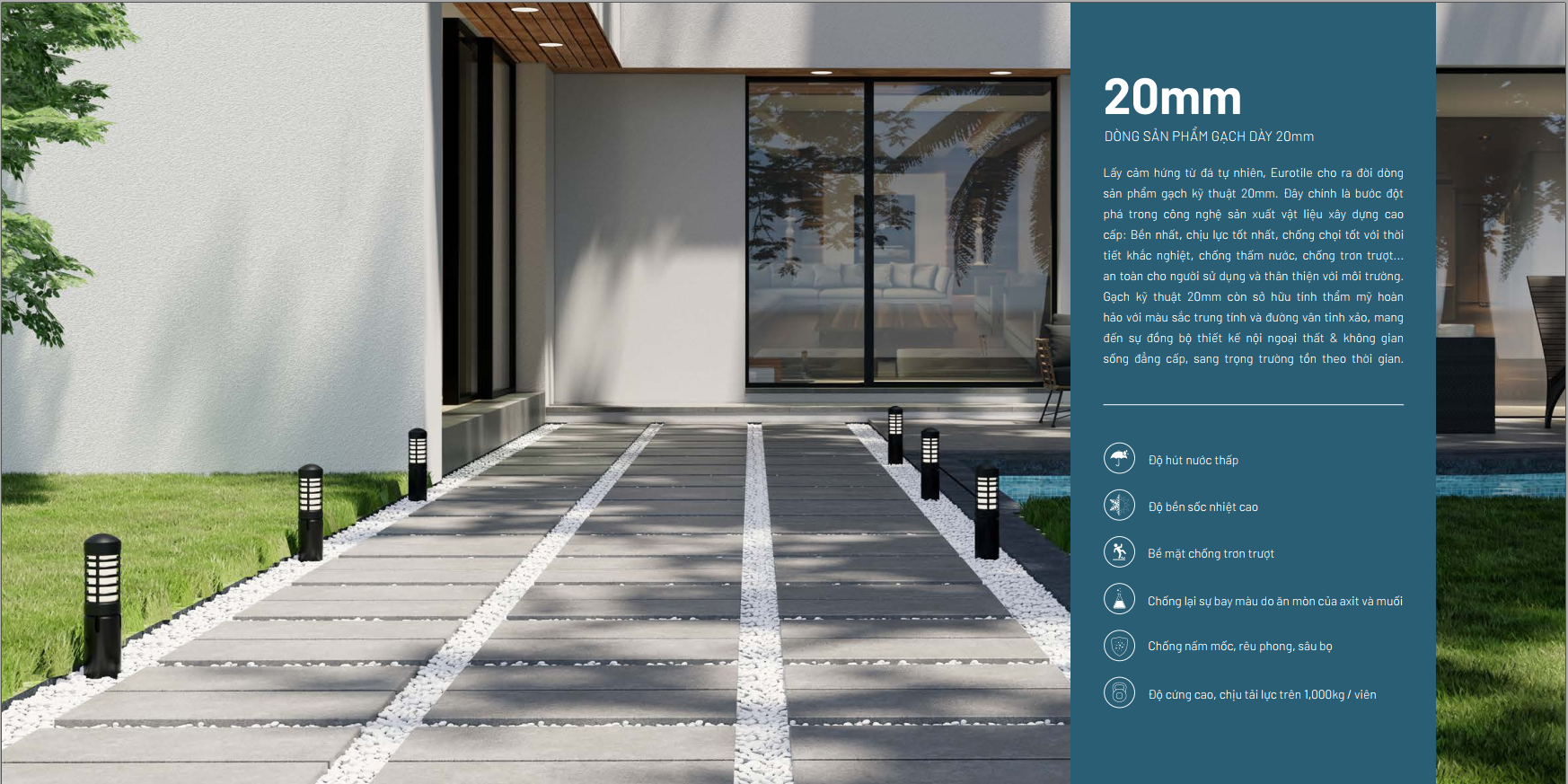 Eurotile - Dòng gạch dày 20mm có sức chịu tải cao, bền, chống trơn trượt, chống ăn mòn