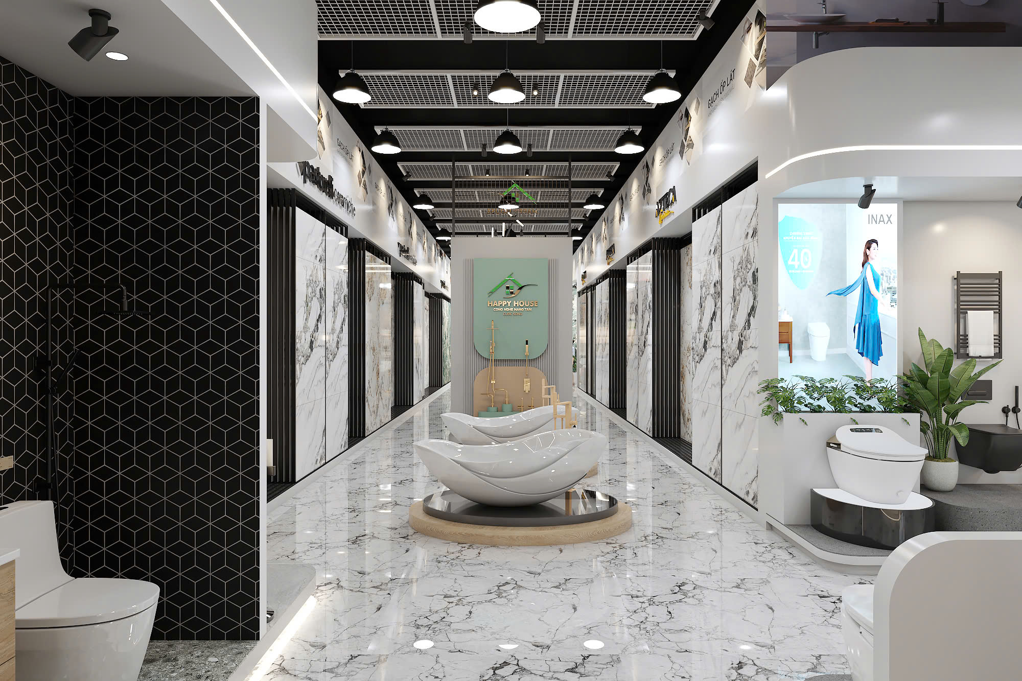  Showroom HappyHouse – nơi khách hàng Hà Nội trải nghiệm trọn vẹn các mẫu gạch nhập khẩu cao cấp.