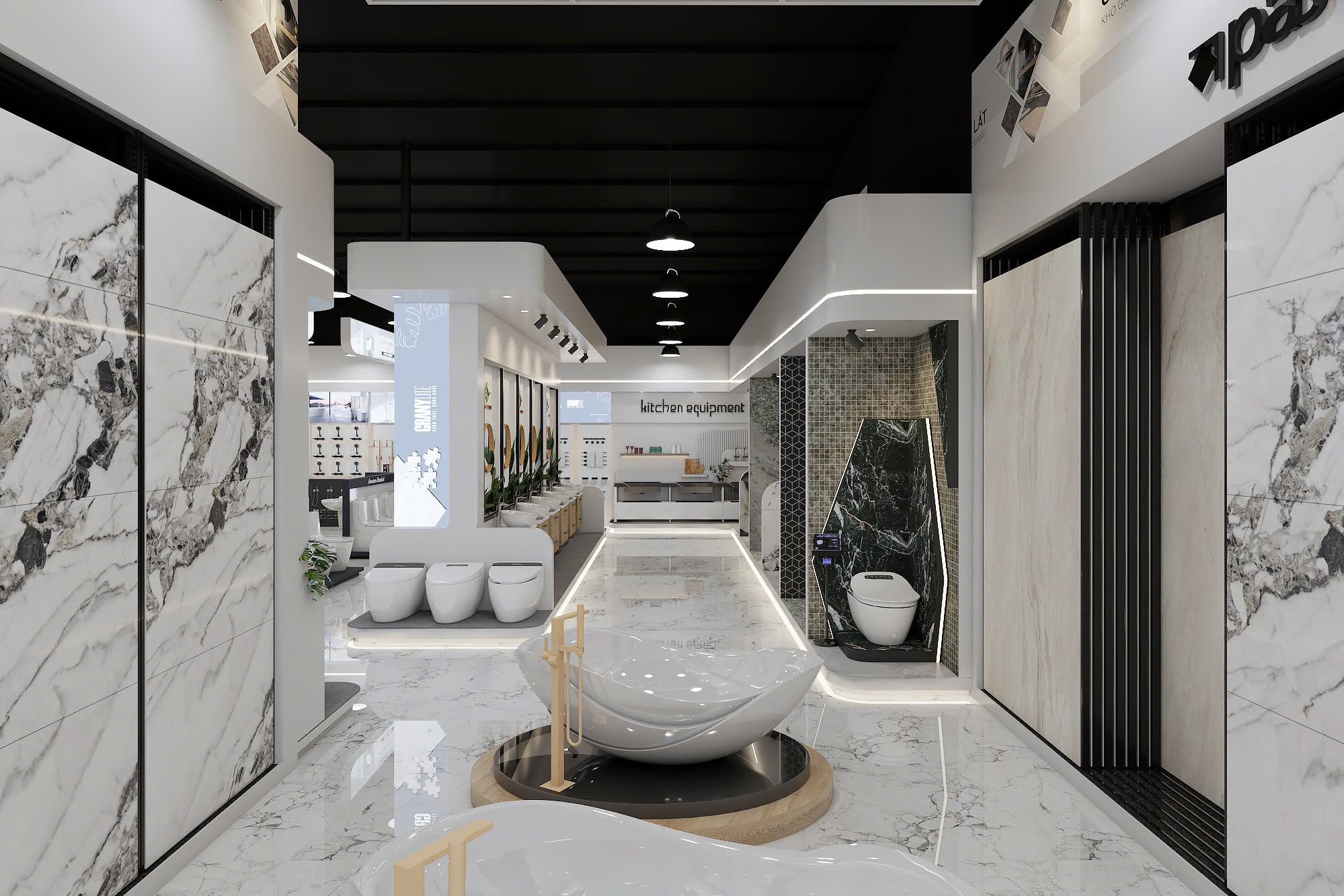  Showroom HappyHouse – nơi khách hàng Hà Nội trải nghiệm trực tiếp hàng trăm mẫu gạch nhập khẩu Ấn Độ cao cấp.